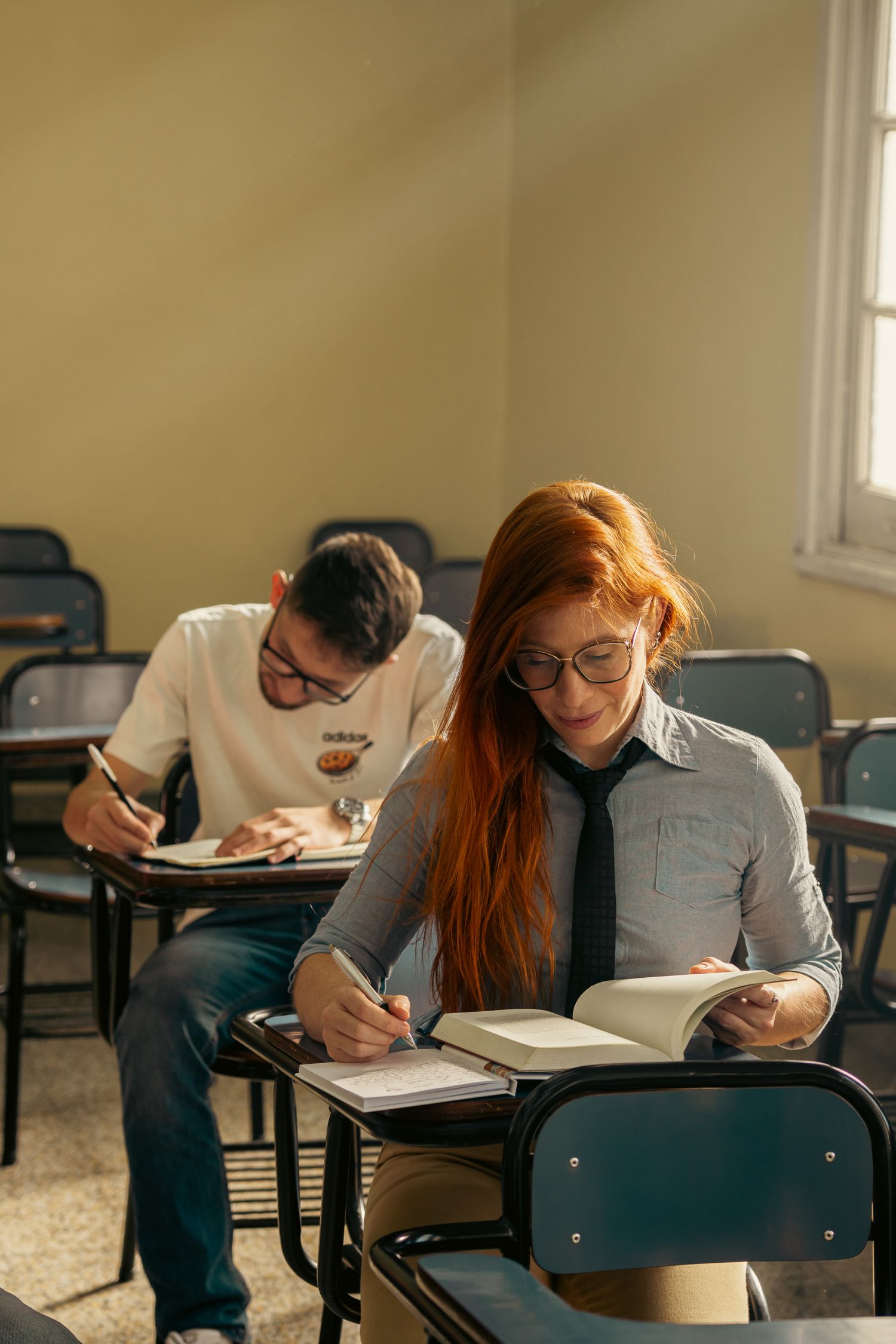 Students studying together in a classroom